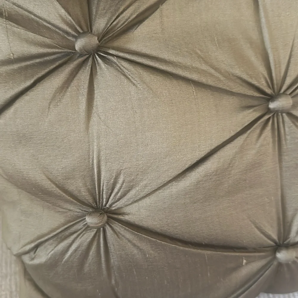 Two green 20 inch long silk pillows